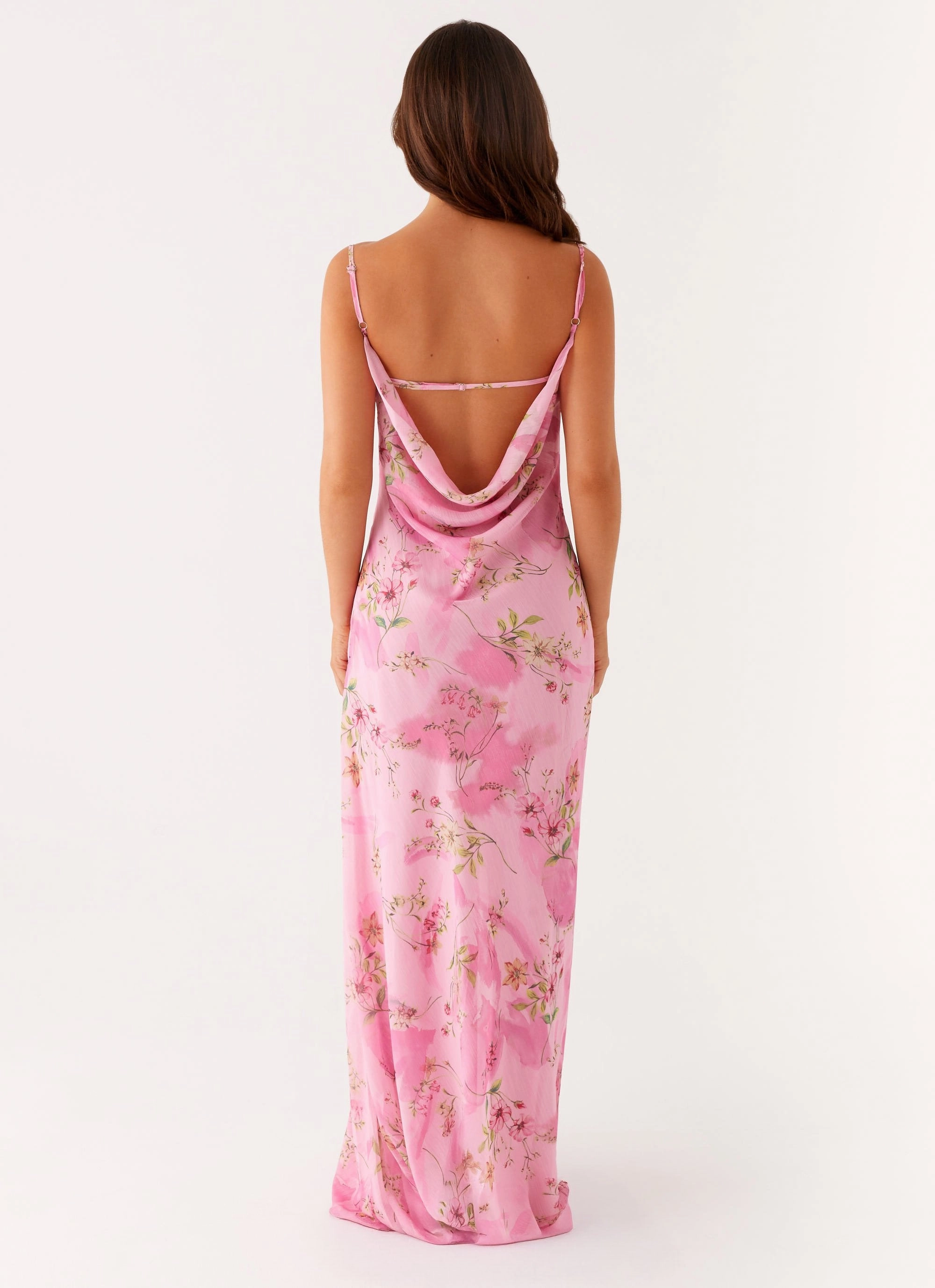 Orlando Maxi Dress - Pink Floral Print Slim Touch Office Cool
