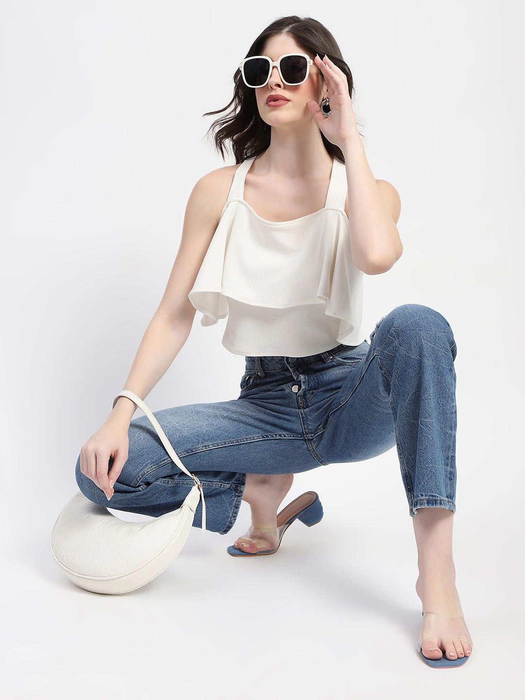 Minimal Fit Madame Crushed Ripped Blue Straight Denim