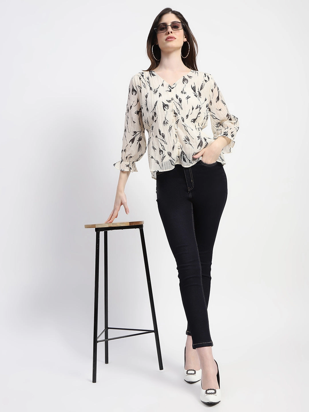 Neutral Loose Madame Solid Dark Blue Skinny Fit Cotton Denim