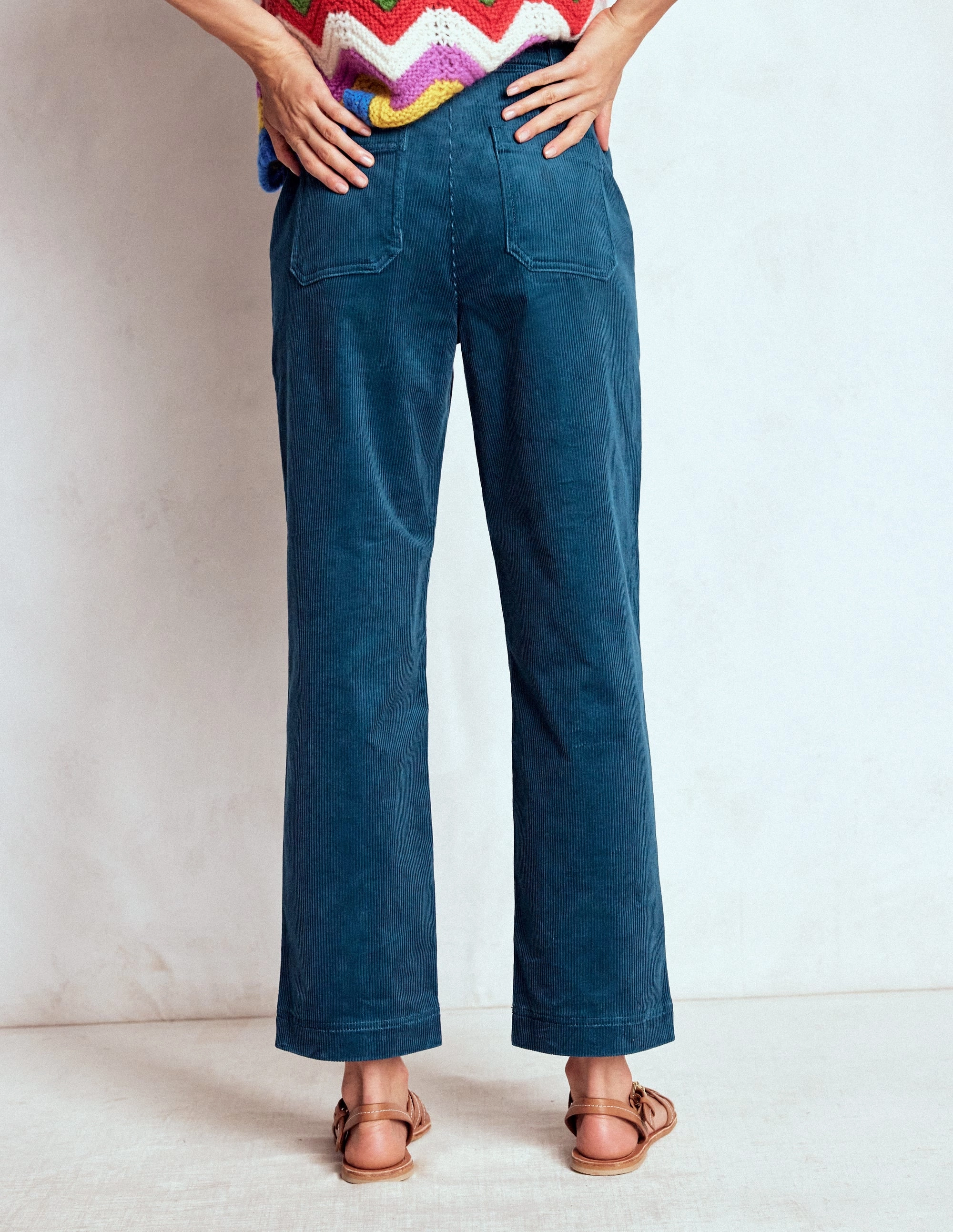 Breathable Waistband Pimlico Cord Trousers-Indigo Blue