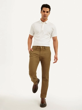 Men's Redloop Brown Slim Fit Linen Chinos Stretch Movement