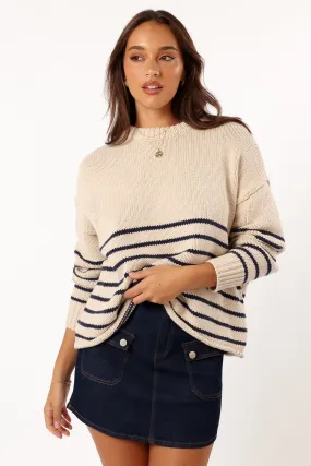 Tenzie Stripe Knit Sweater - Natural Navy Quick Dry Weaving Breathable mesh lining
