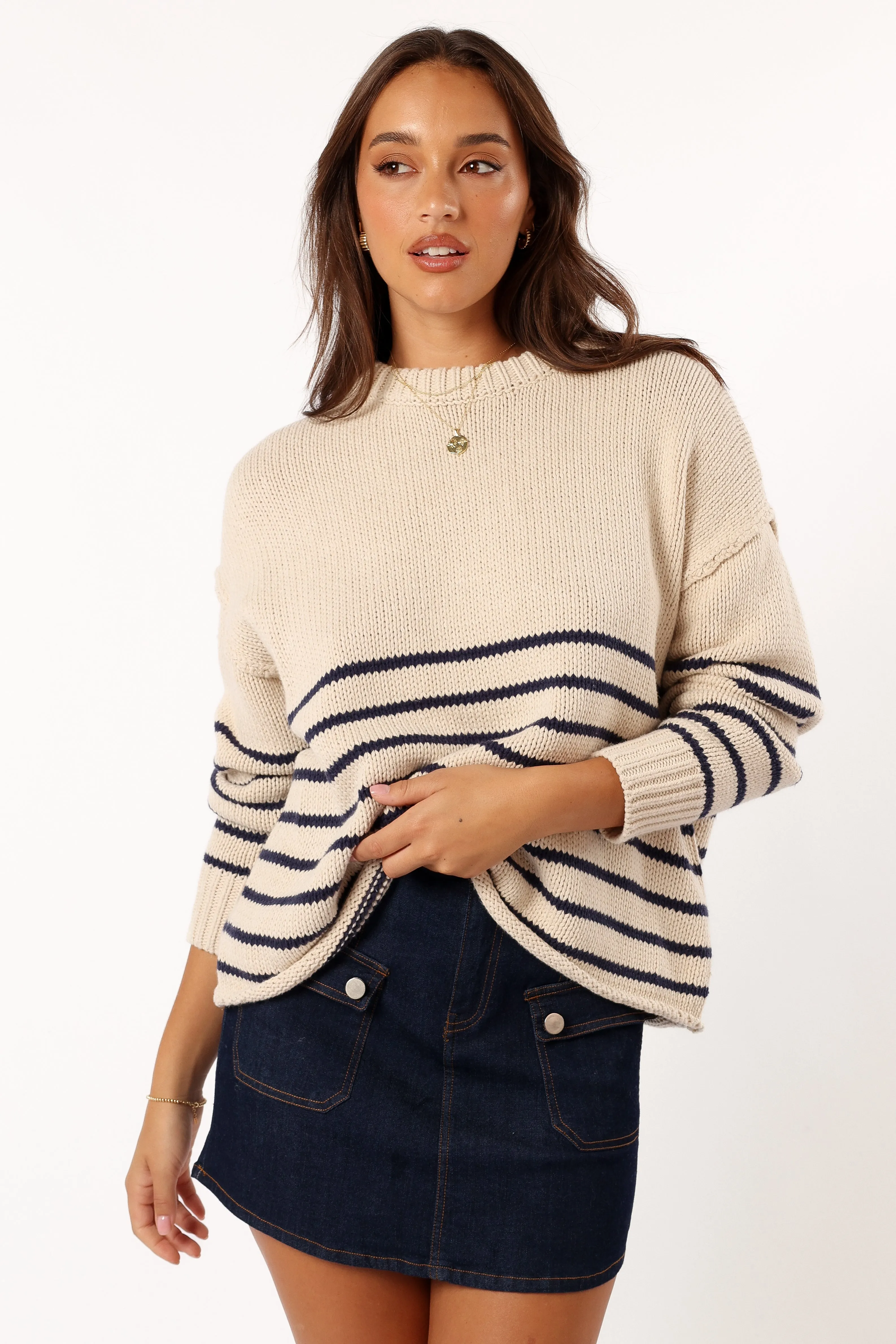 Tenzie Stripe Knit Sweater - Natural Navy Quick Dry Weaving Breathable mesh lining