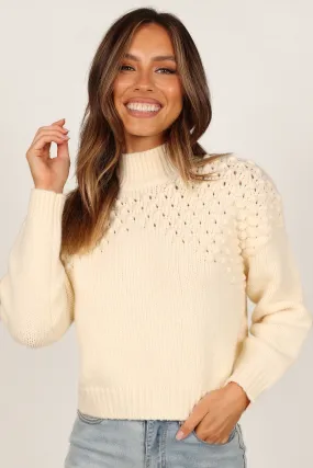 Mia Textured Shoulder Knit Sweater - Cream Stylish Comfort Smart touch