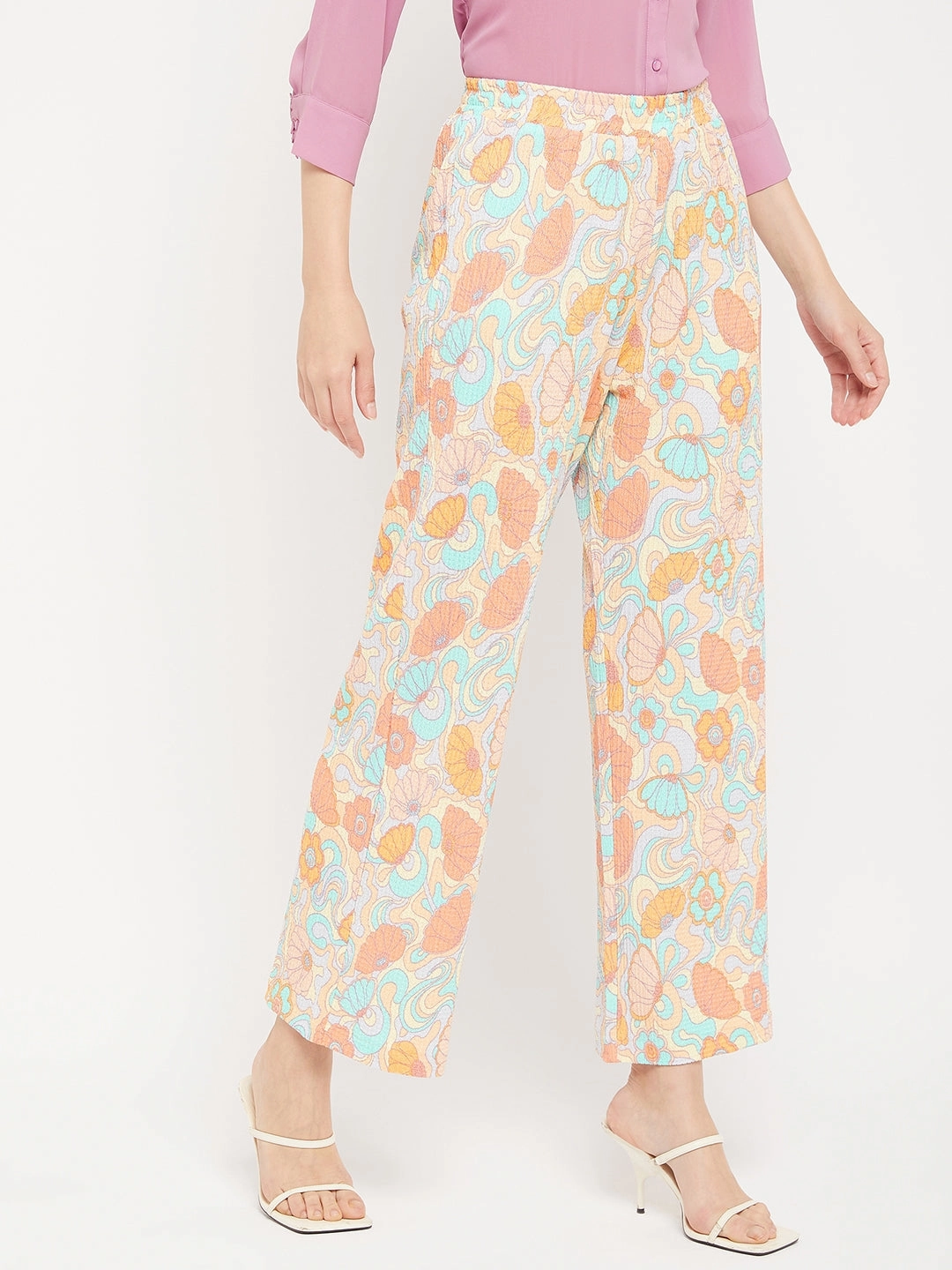 Non Slip Waistband Madame Floral Flared Trousers