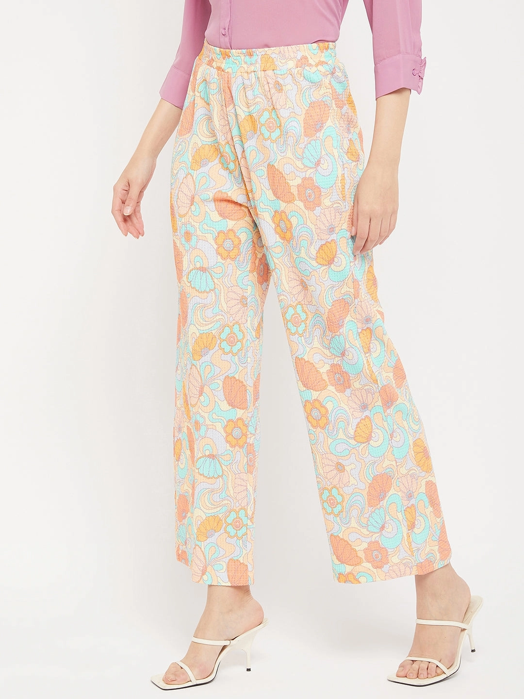 Madame Floral Flared Trousers Decorative stitching