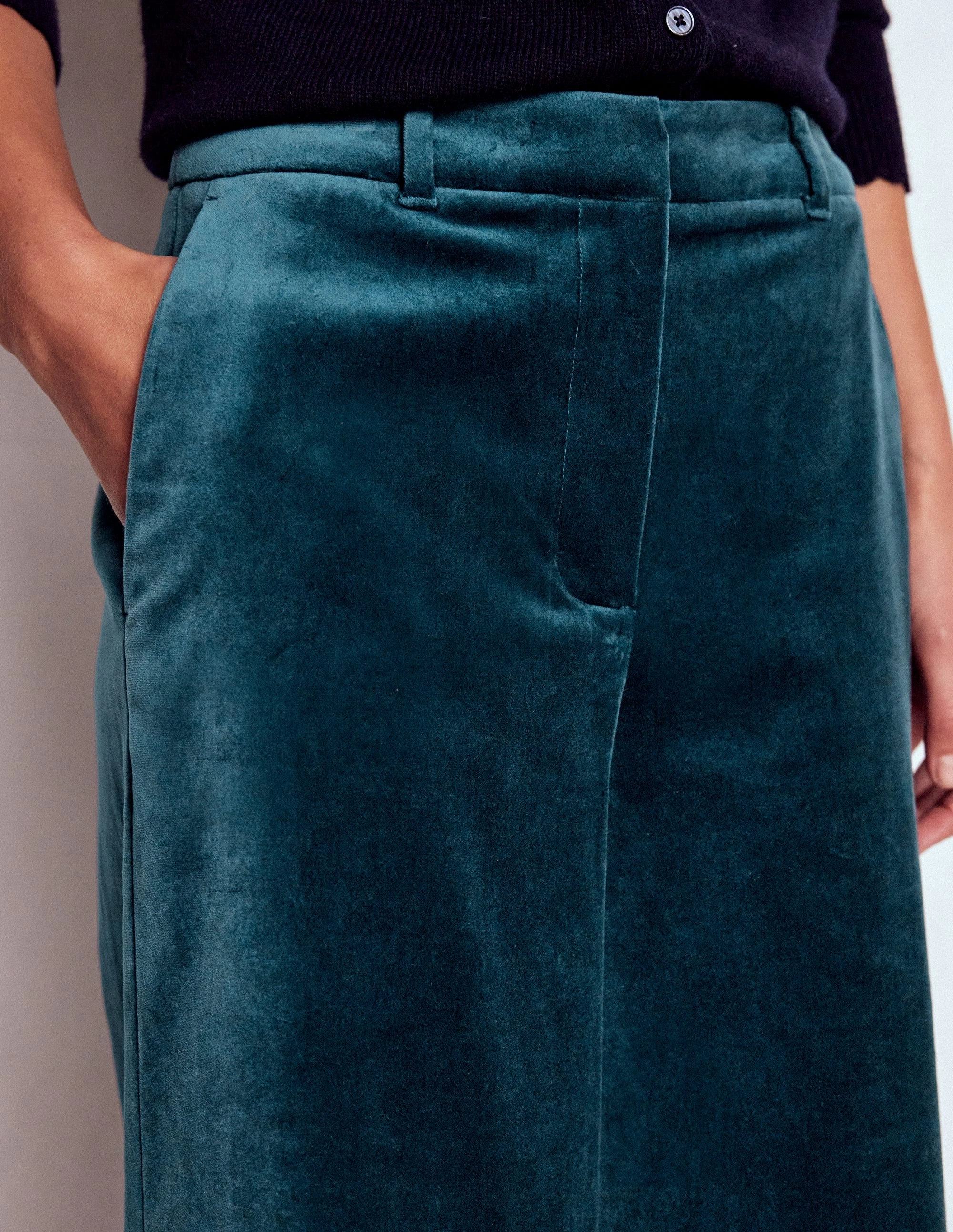 Elasticized Cuffs OrganicCotton Belgravia Velvet Trousers-Midnight Teal
