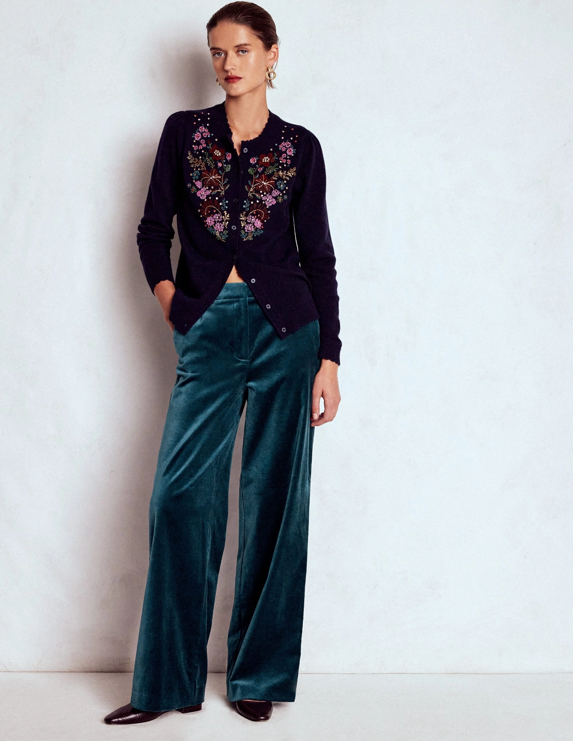 Belgravia Velvet Trousers-Midnight Teal Non Iron Technology