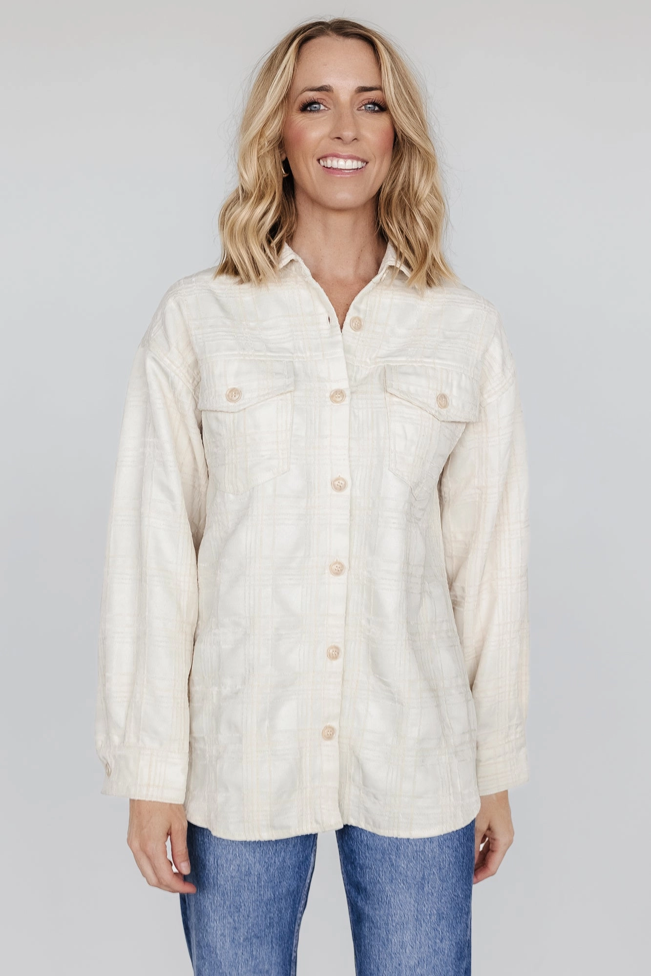 Joanna Plaid Shacket | Cream   Natural Minimal Detailing Mesh Venting