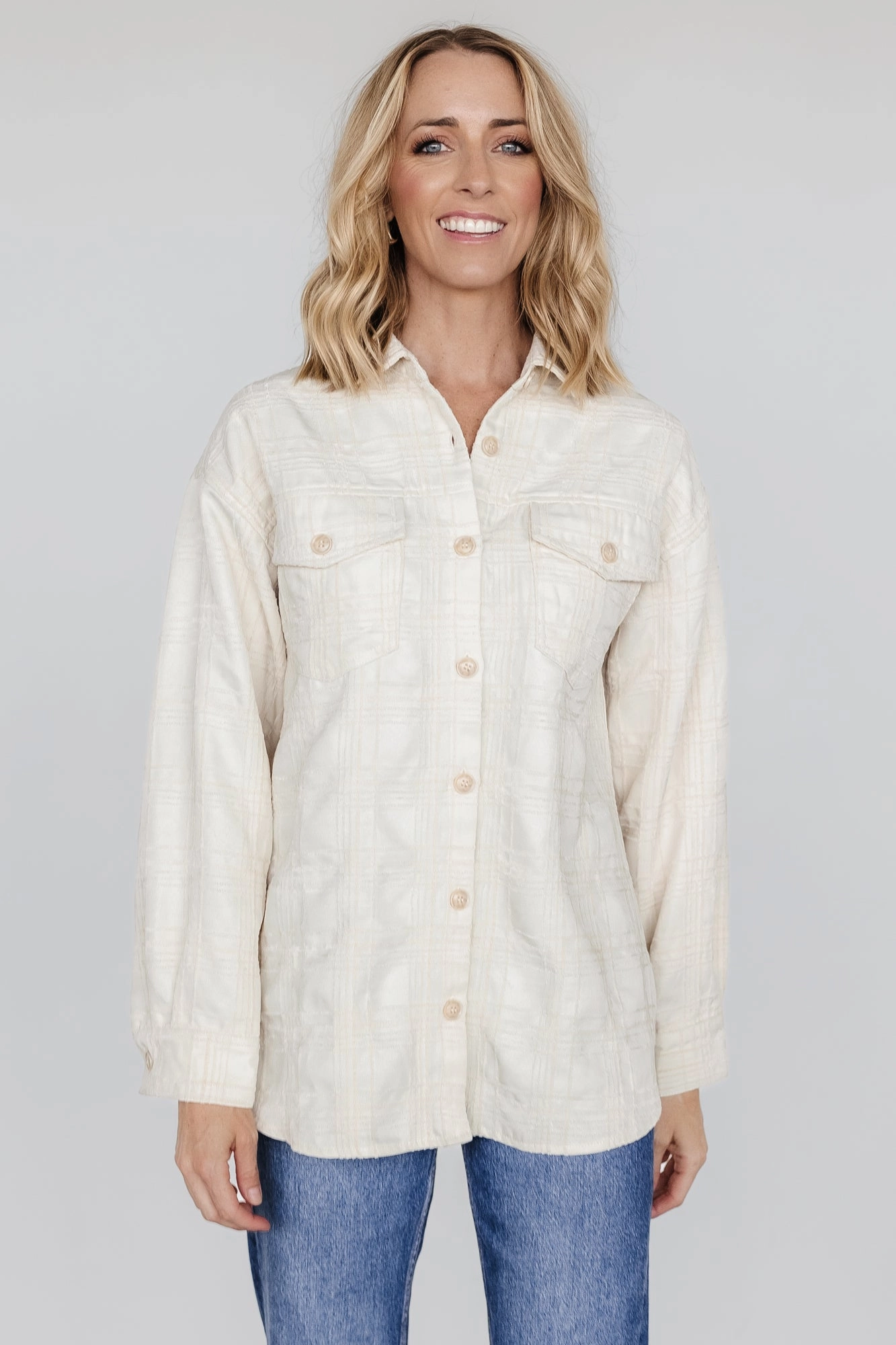 Cross Ventilation Panels Warm Lining Joanna Plaid Shacket | Cream   Natural