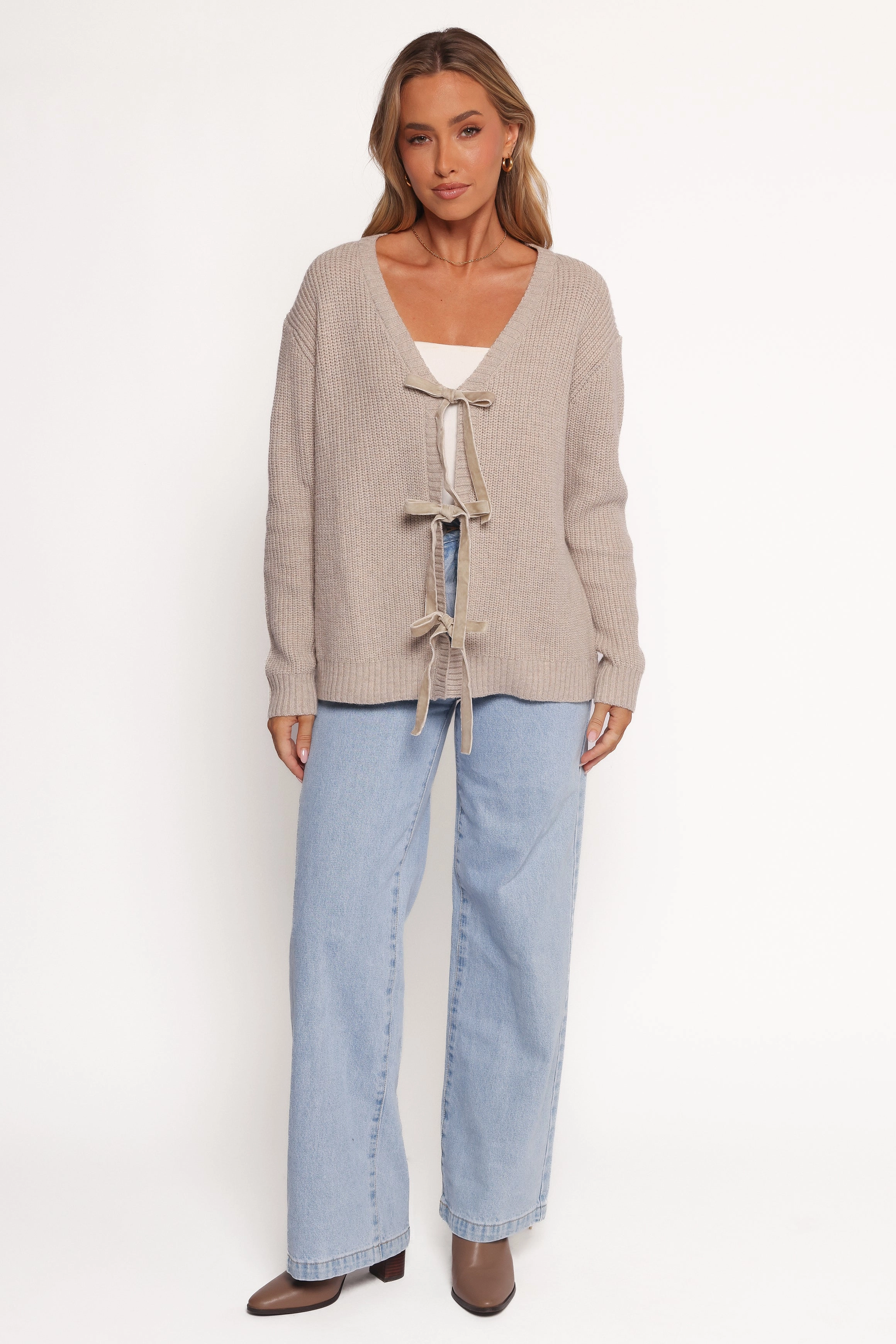 Hammond Tie Up Cardigan - Taupe Stain Release Coating Thermal Lined Cuffs