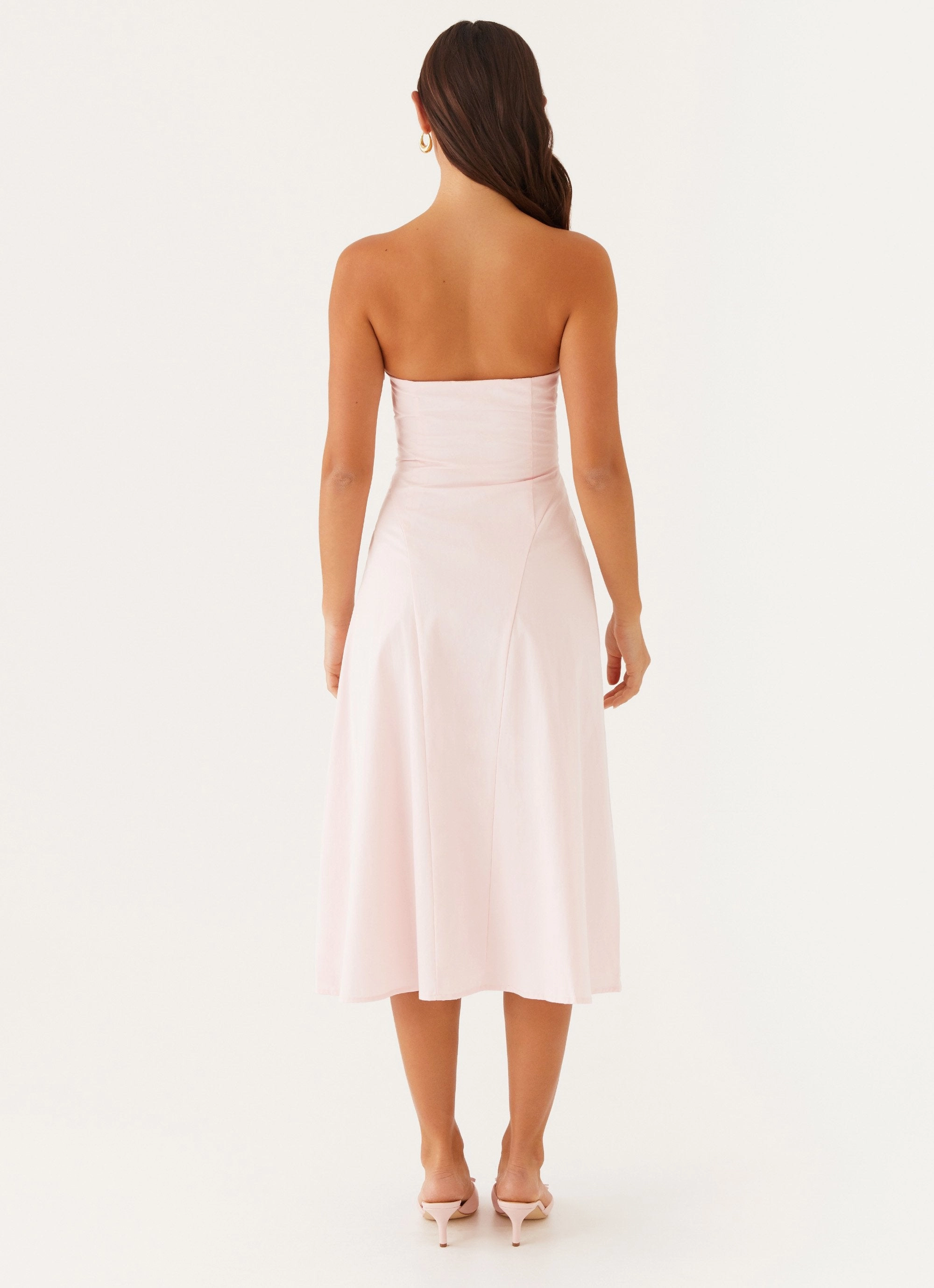 Maika Strapless Midi Dress - Pink Light Silhouette Comfy and Elegant