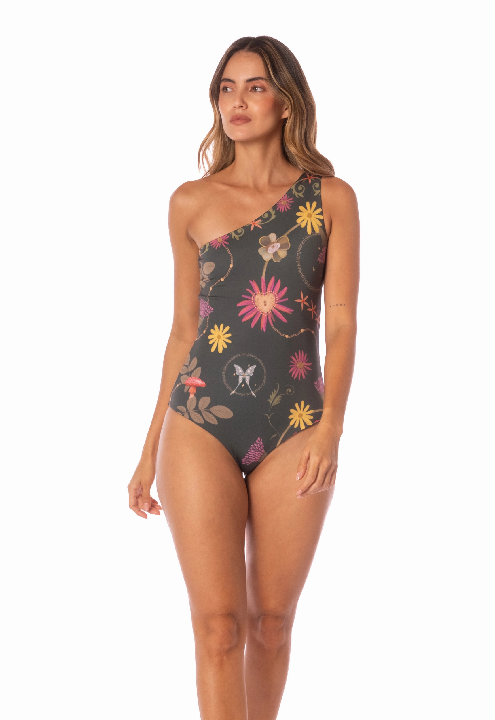Garden One Shoulder One Piece Ultra Soft Elastane