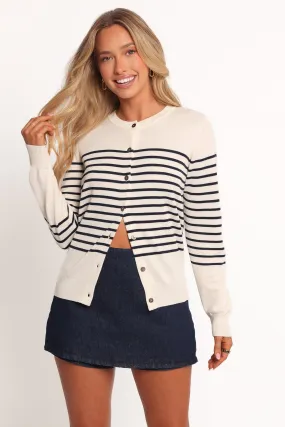 Gavi Button Front Striped Cardigan - Off White/Navy Daily Casual Style