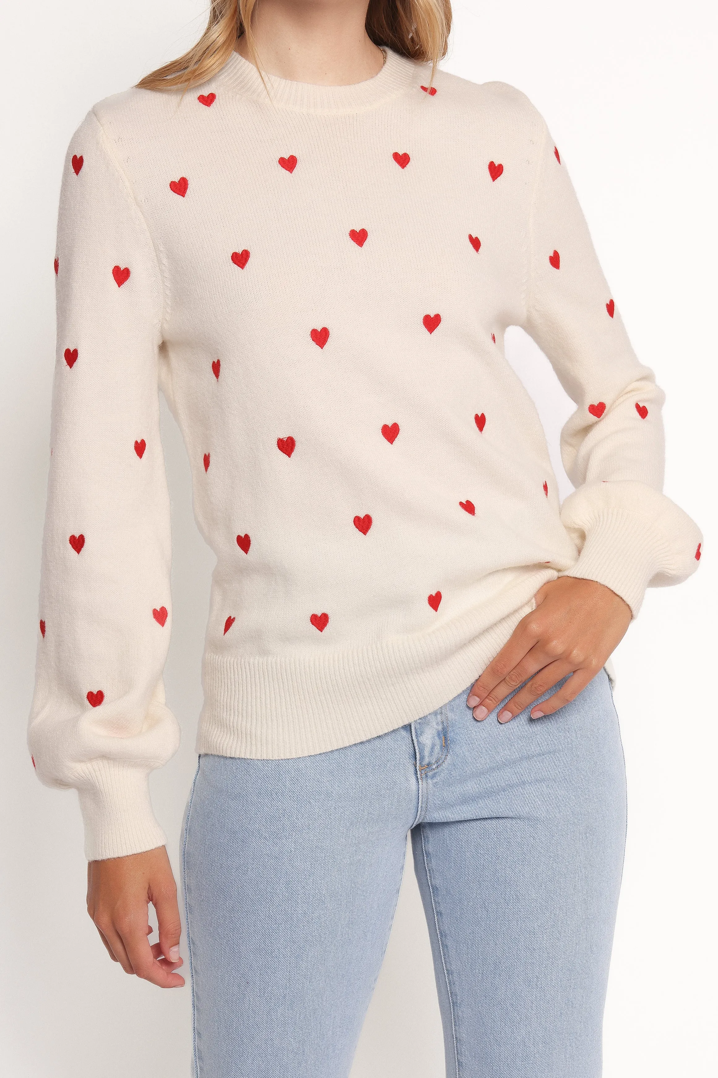 Xadie All Over Mini Heart Sweater - Cream/Red Chill Style