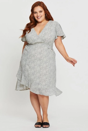 Bridal-Shower Geo Print Midi Dress V-neck Short Sleeve