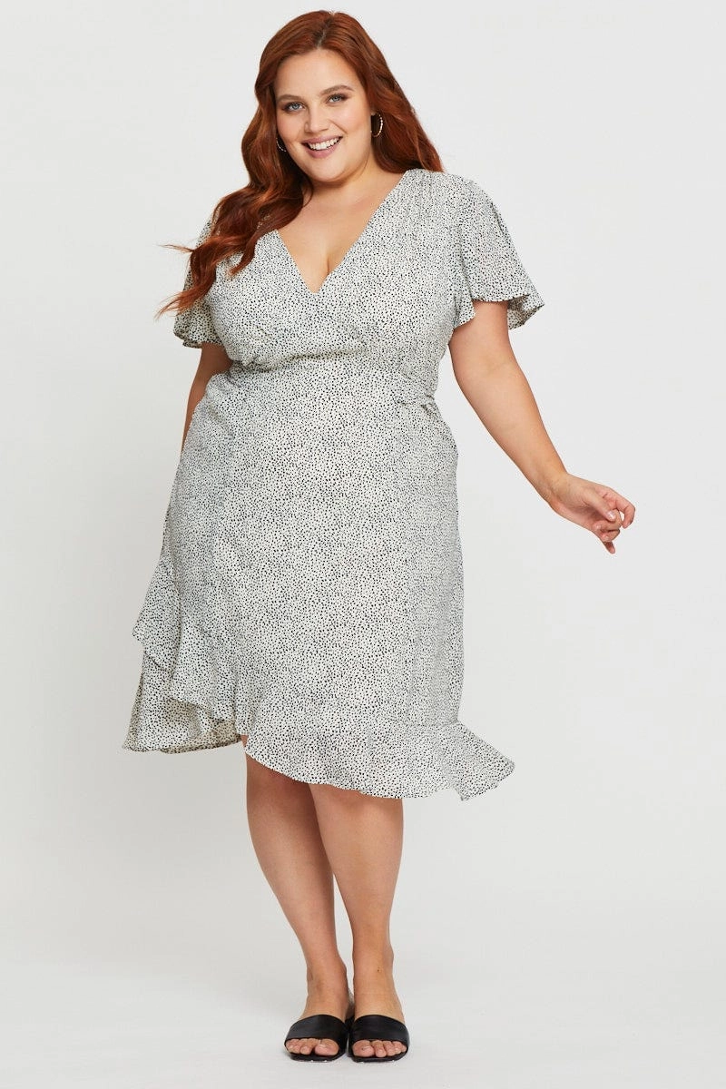 Bridal-Shower Geo Print Midi Dress V-neck Short Sleeve