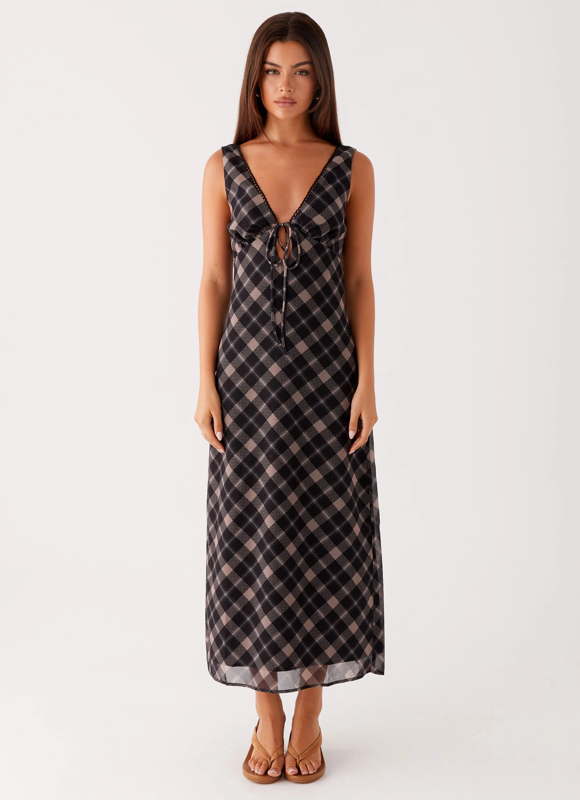 A-Line Gianna Midi Dress - Taupe Check