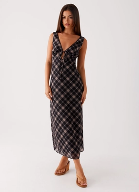 Gianna Midi Dress - Taupe Check Neutral Base