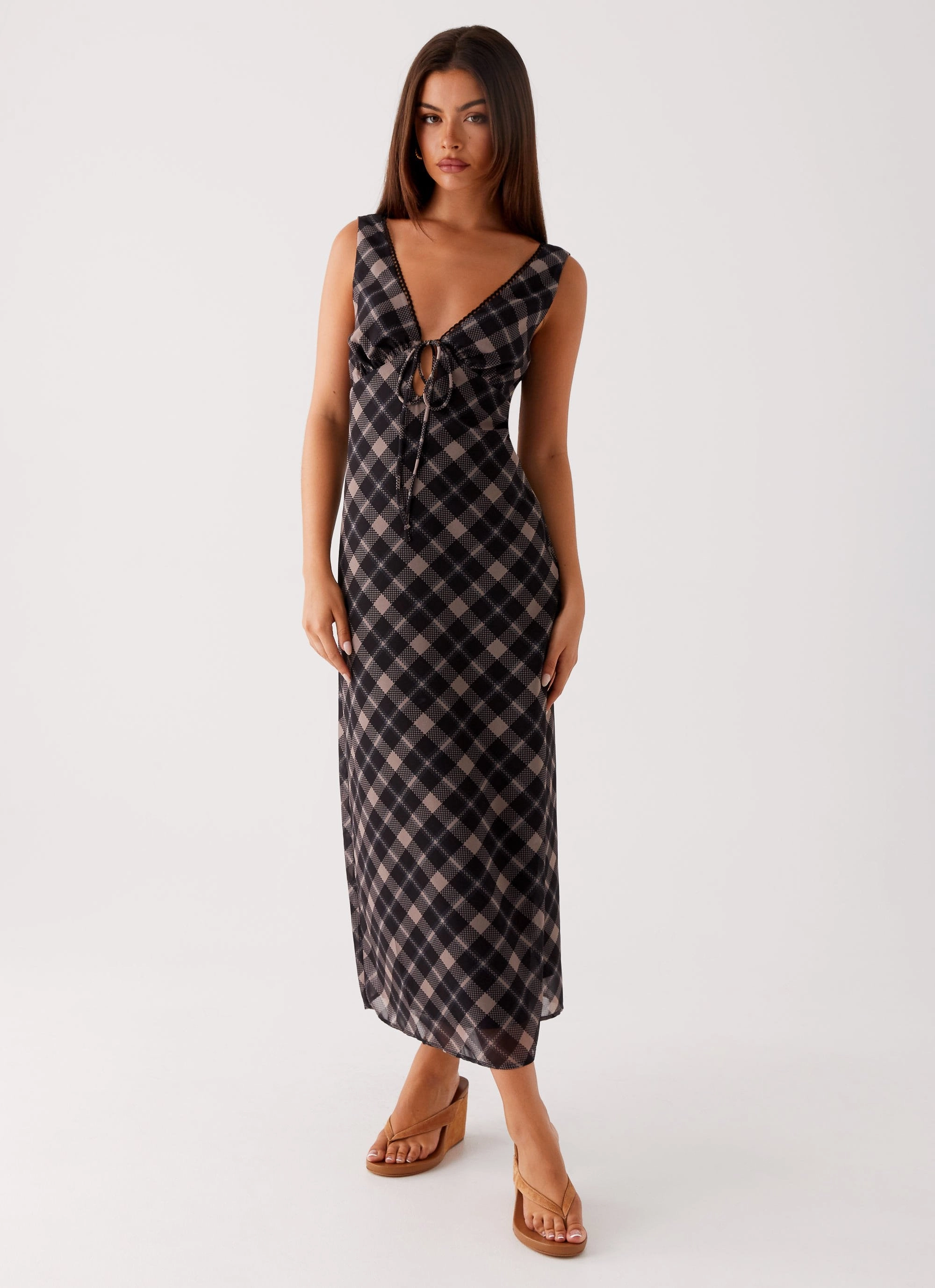 Gianna Midi Dress - Taupe Check Neutral Base