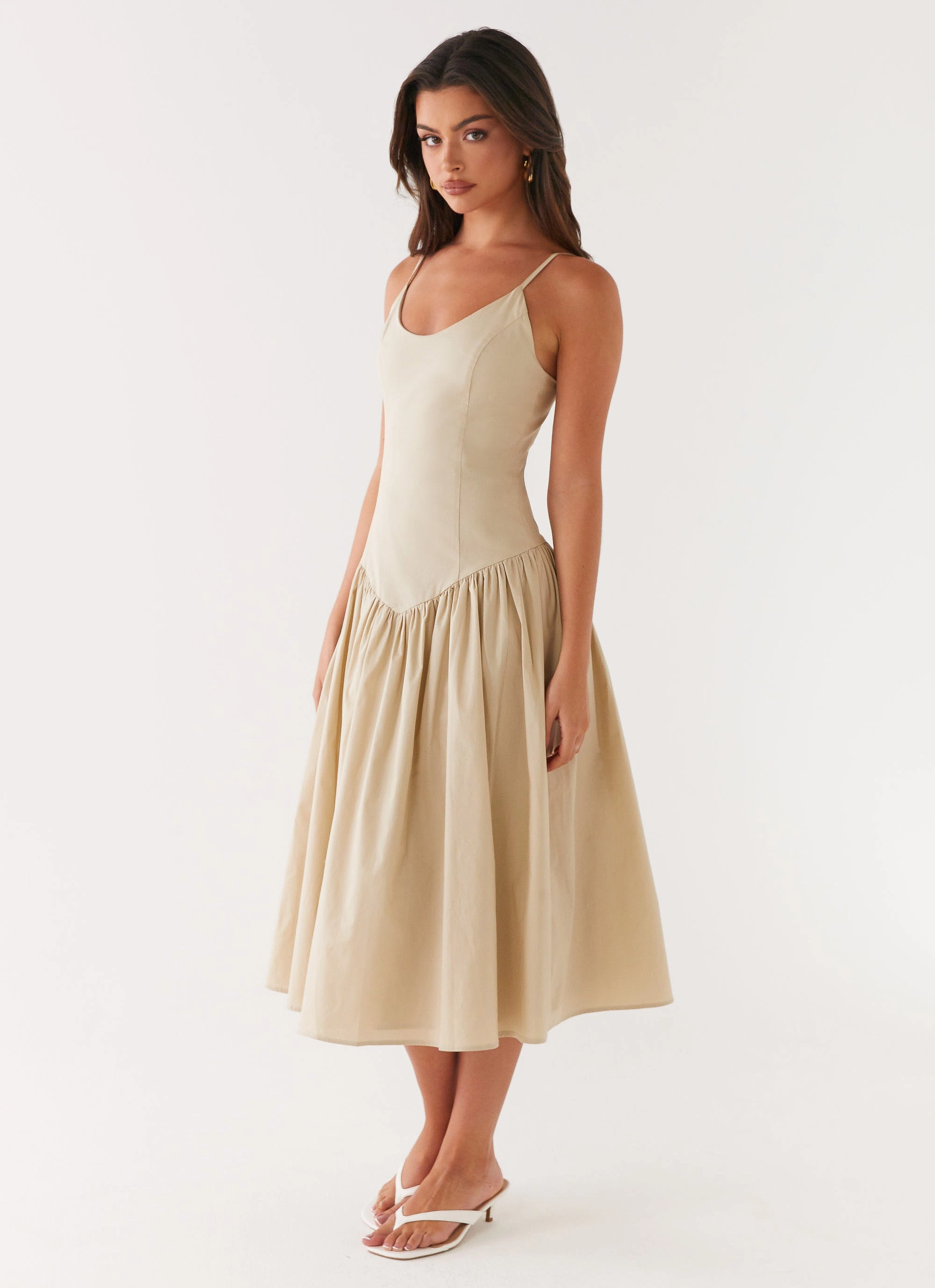 Subtle Touch Everyday Use Azalea Midi Dress - Beige