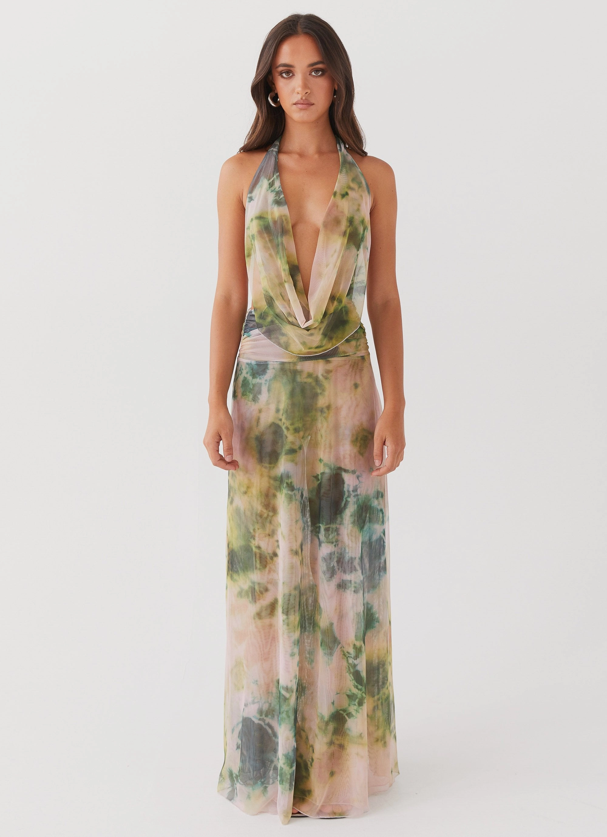 Elysia Mesh Maxi Dress - Rainforest Feminine Design Textured Look