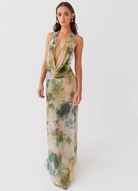 Elysia Mesh Maxi Dress - Rainforest Draped-Style