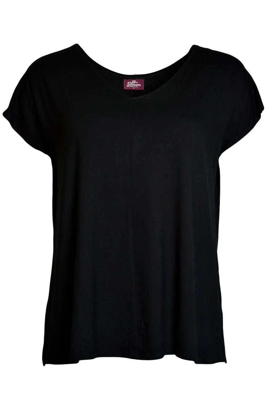 Casual Performance Glossy Finish Bella V-Neck Top | Solid Black