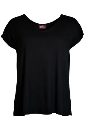 Glossy Finish Bella V-Neck Top | Solid Black Outdoor Essentials