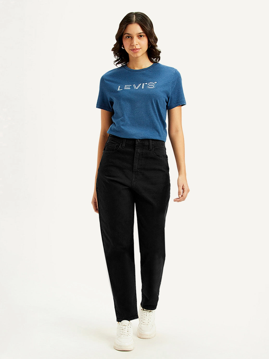 Fit and Comfort Women's Black Loose Tapered Fit High Rise Jeans