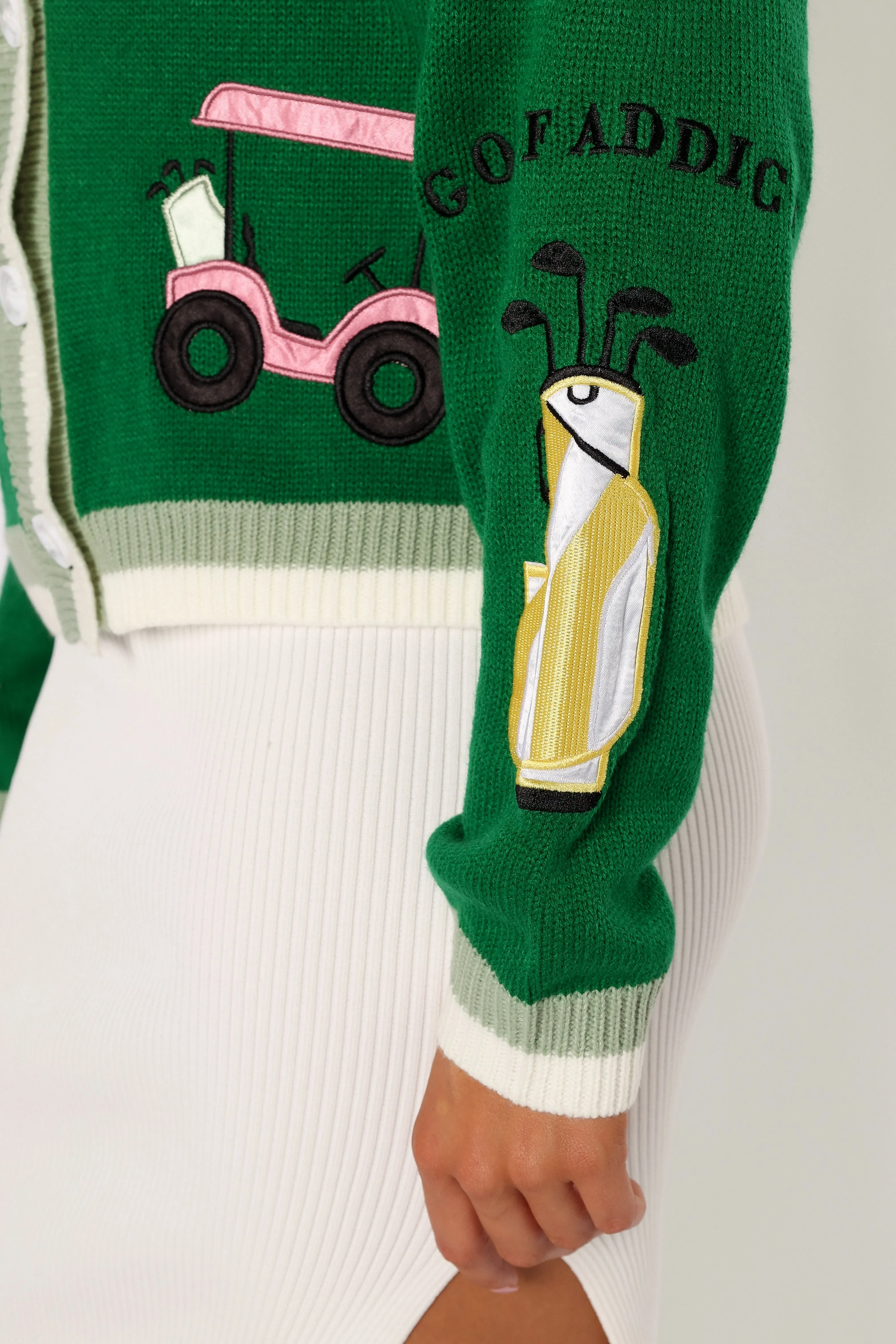 skin friendly Grab And Go Golf Embroidered Patch Button Front Cardigan - Field Green