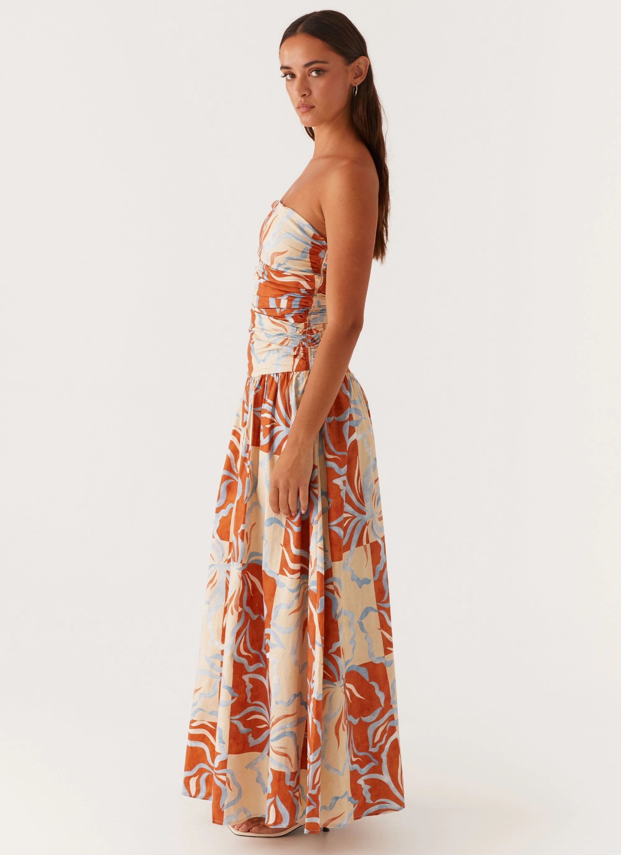 Carmel Maxi Dress - Orange Blue Floral Noble Glow Texture Rich