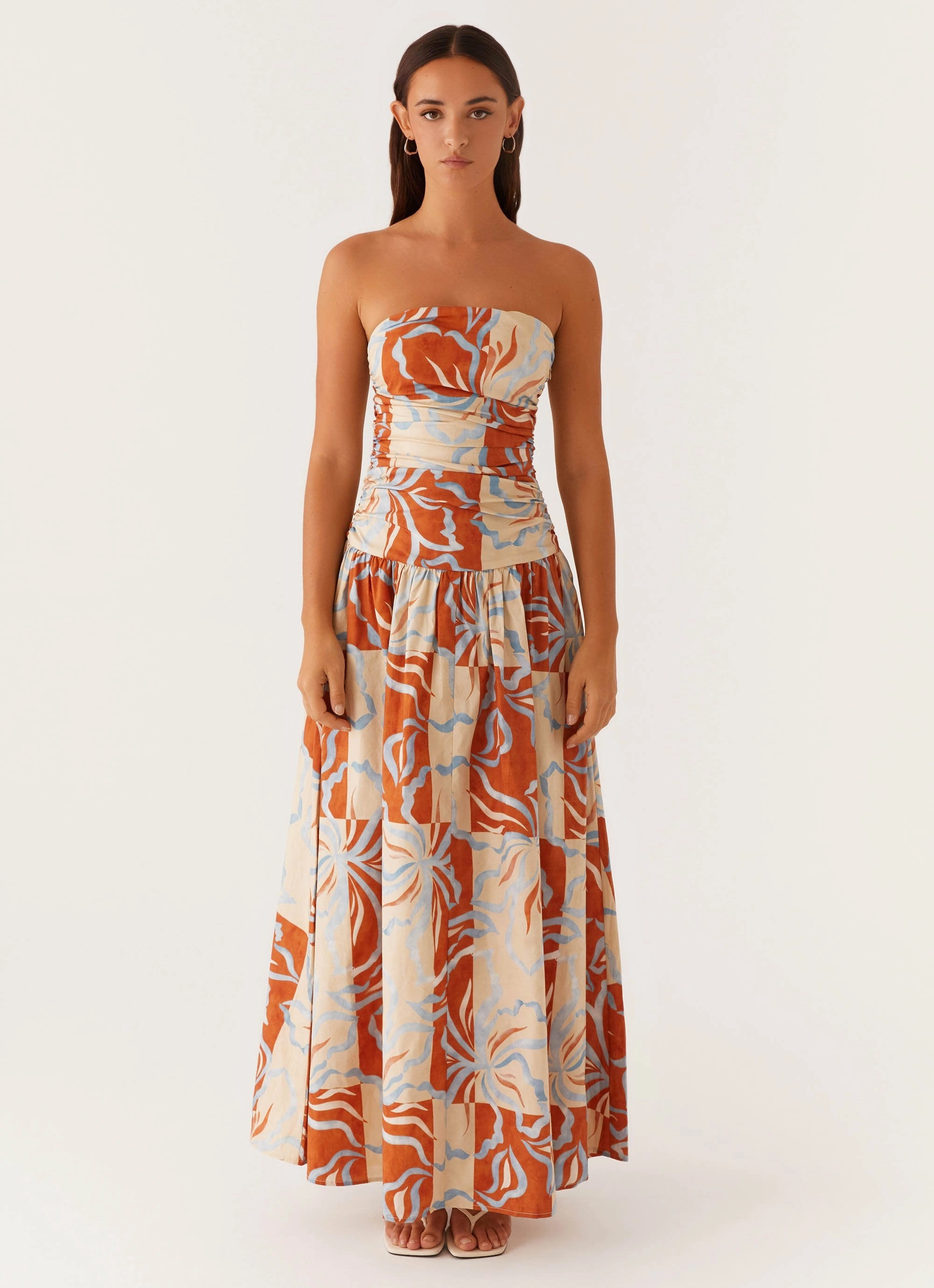 Carmel Maxi Dress - Orange Blue Floral Breathable Wearable Soft and Chic