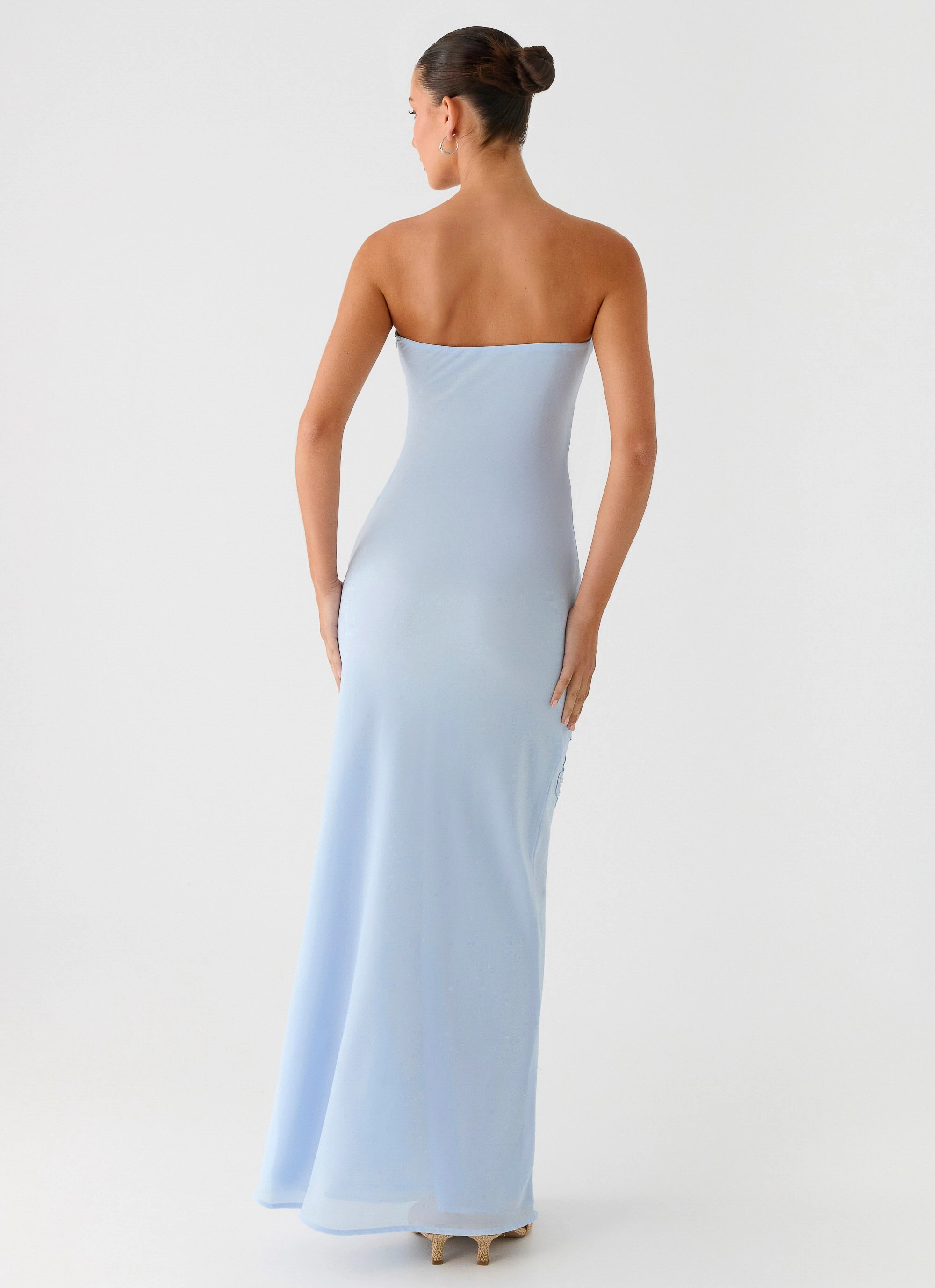 Sassafras Beaded Flower Strapless Maxi Dress - Blue Smart Cut