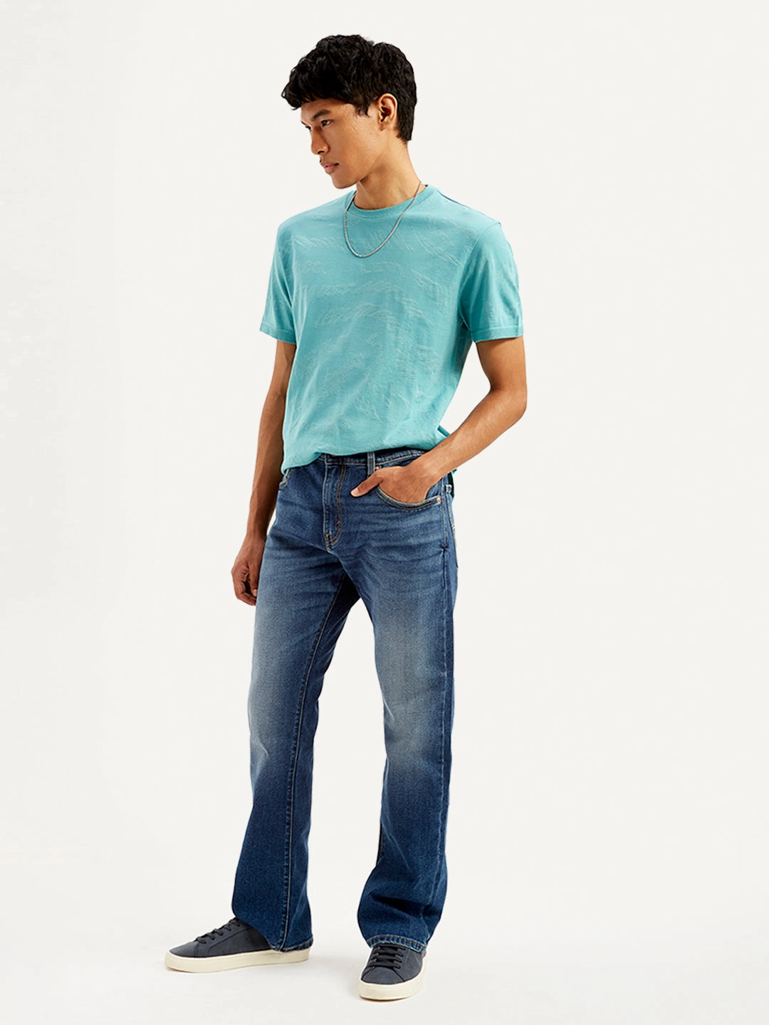 Men's 517 Dark Blue Bootcut Fit Mid Rise Jeans Relaxed Fit Design