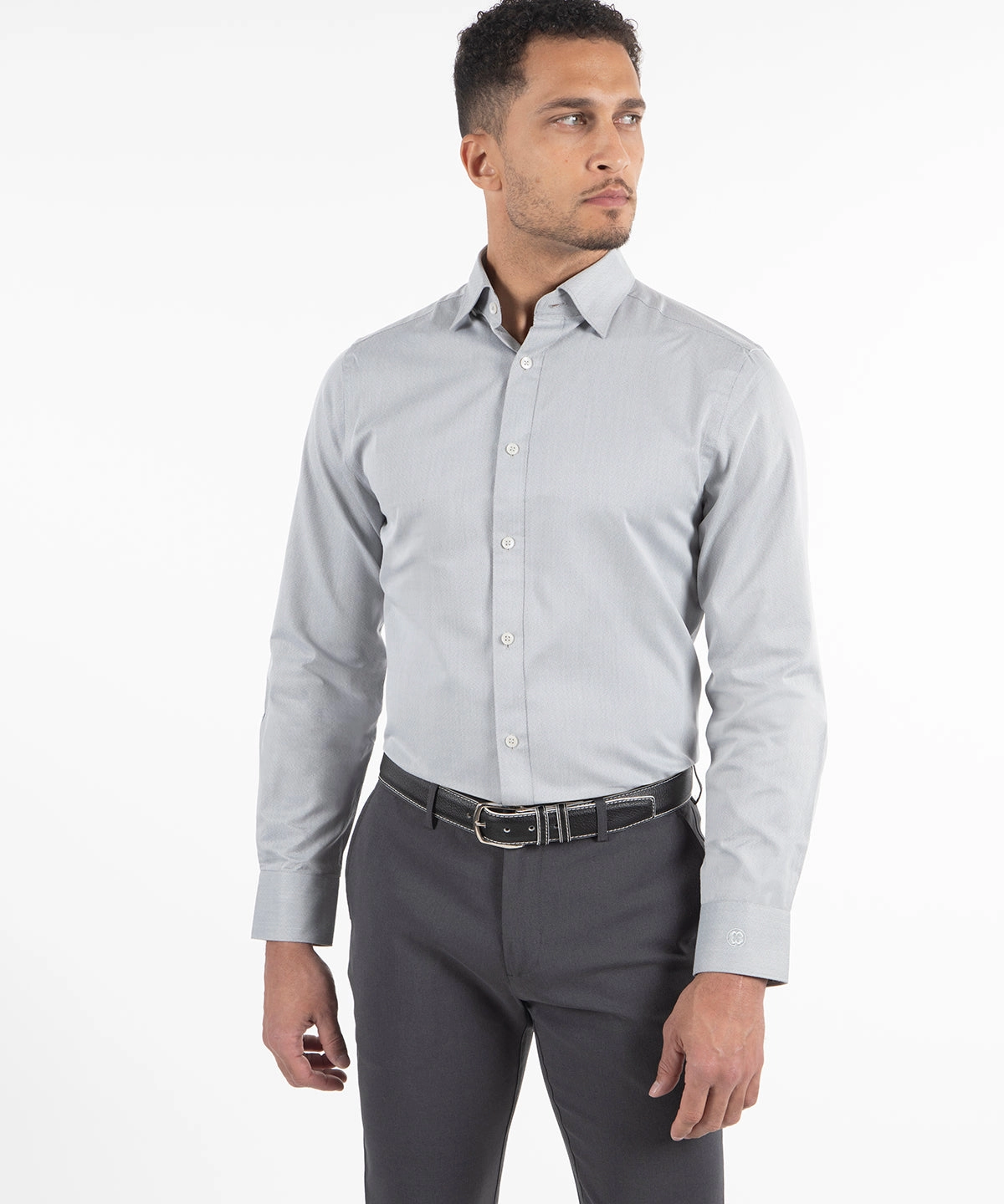 Signature Covington Geometric Maze Jacquard Weave Wrinkle Resistant Long Sleeve Sport Shirt Premium Style