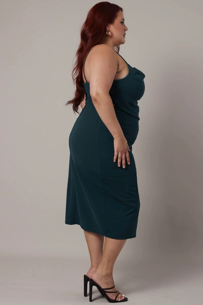 Green Cowl Bodycon Party Dress Floral Swing Relaxed Fit Look