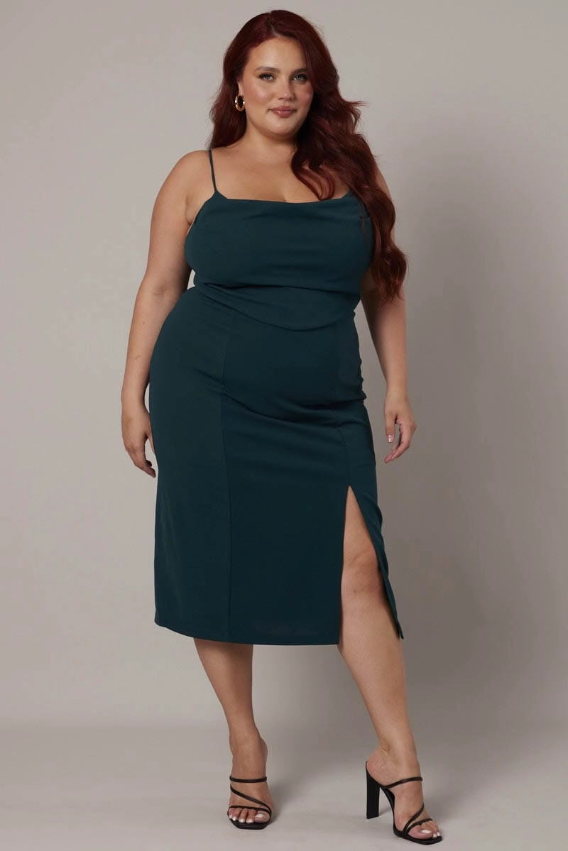 City Friendly Green Cowl Bodycon Party Dress