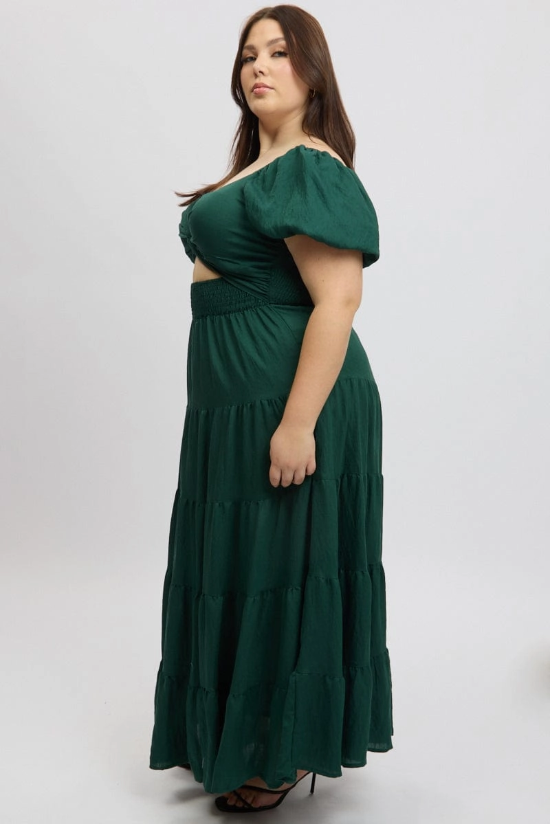 Green Maxi Dress Short Sleeve Twist Front Polished Wear Year Rounder