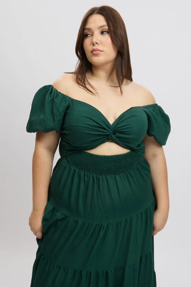 Chilly Comfort Fresh Combo Green Maxi Dress Short Sleeve Twist Front