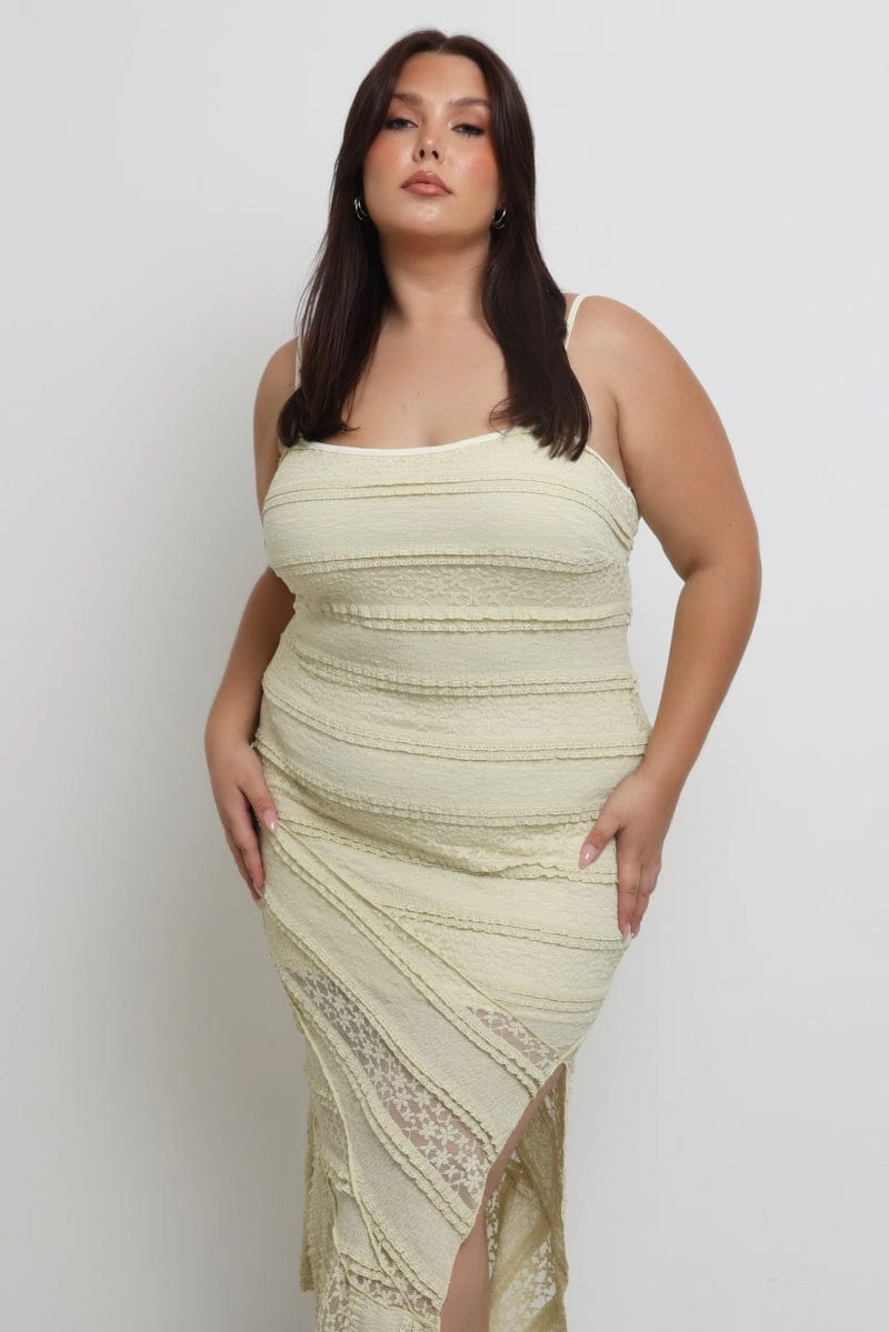 Light Coral Green Maxi Dress Sleeveless Side Split Lace