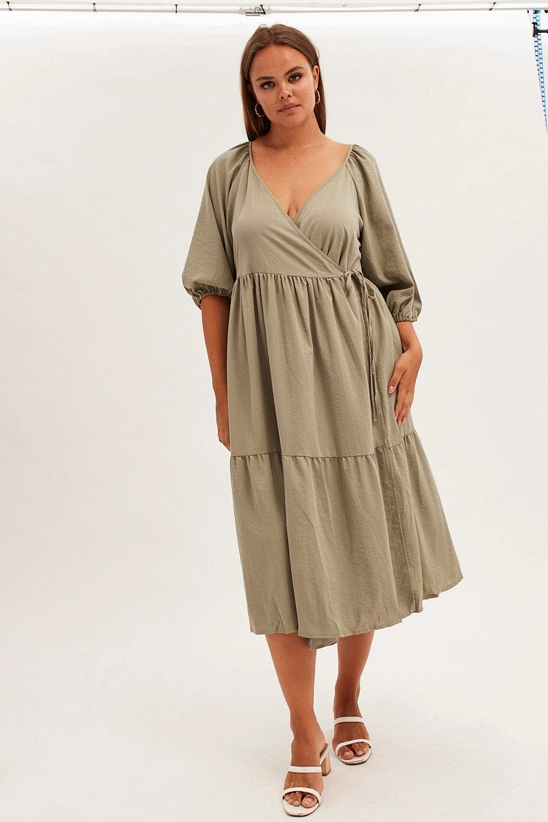 Green Maxi Dress Wrap Short Sleeve Peace View