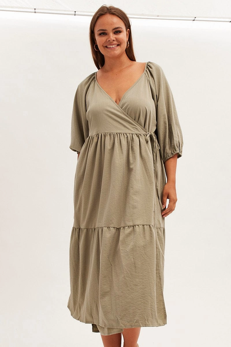 Youth Charm plus-size Green Maxi Dress Wrap Short Sleeve