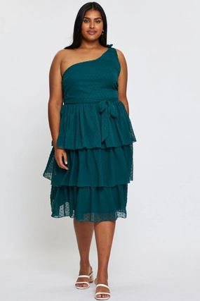 Green Midi Dress One Shoulder Sleeveless Everyday Use Casual Edge