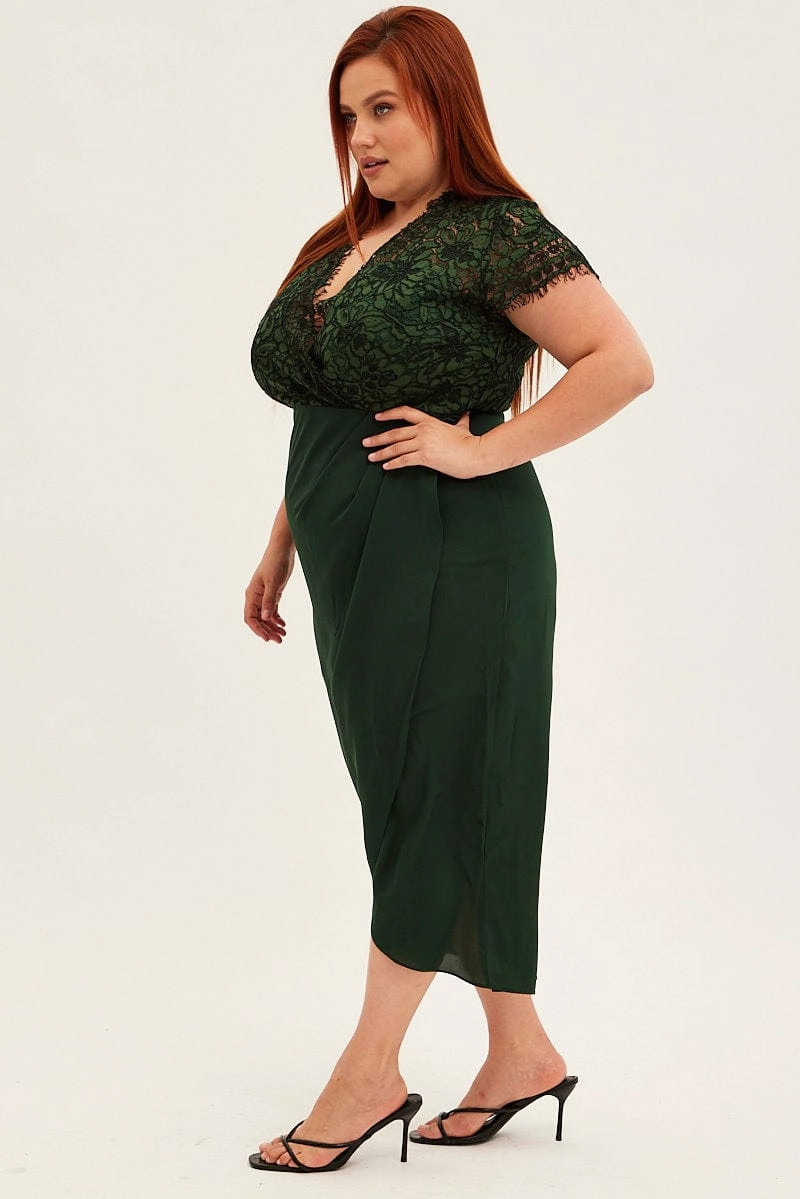 Green Midi Dress Short Sleeve Lace Top Exclusive-Design