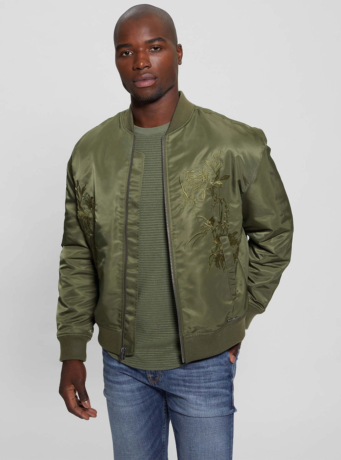 Green Twill Hawk Bomber Jacket Contoured Silhouette