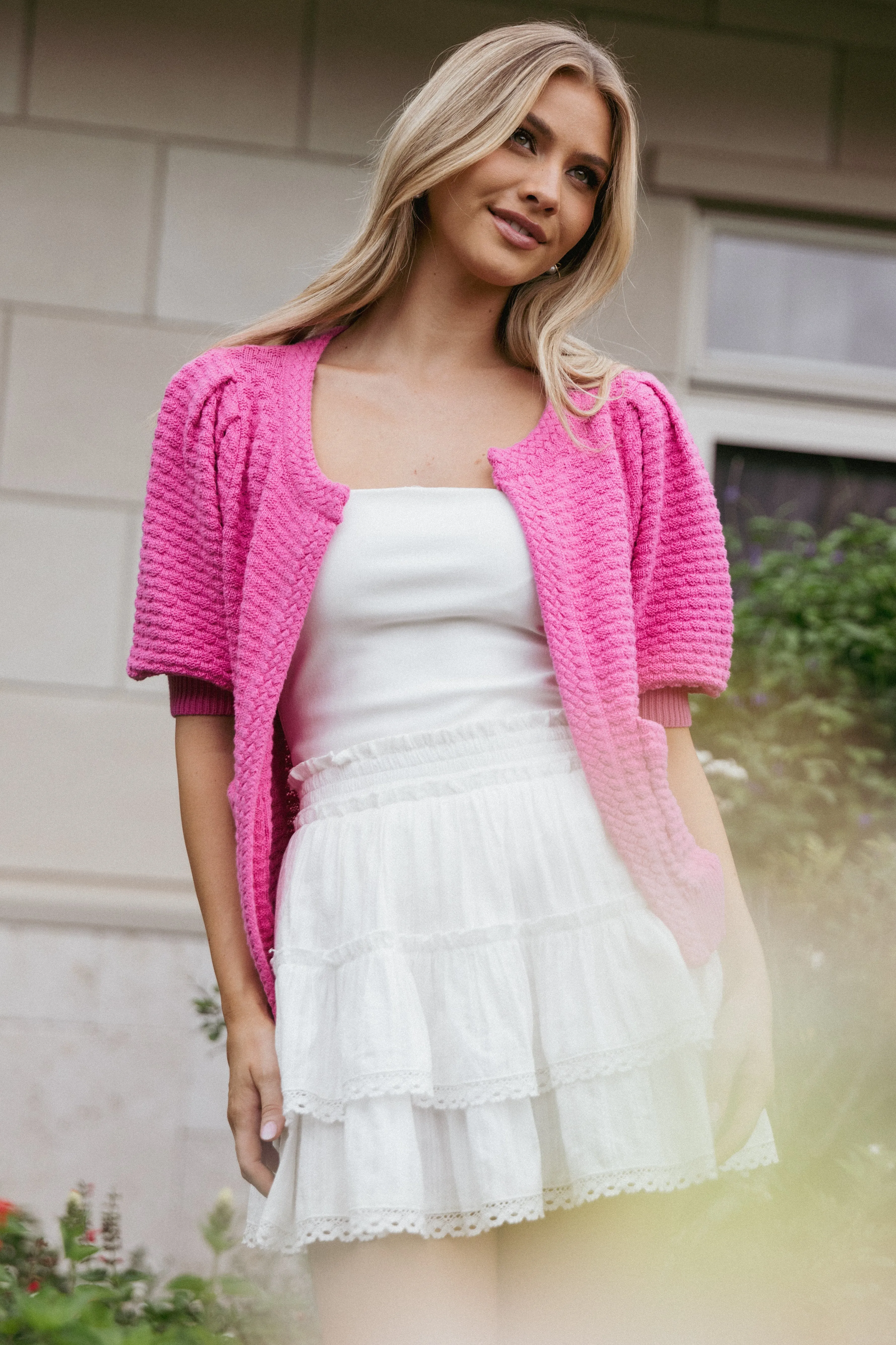 Greer Quarter Sleeve Cardigan - Hot Pink Circular Knit Sustainability Guide