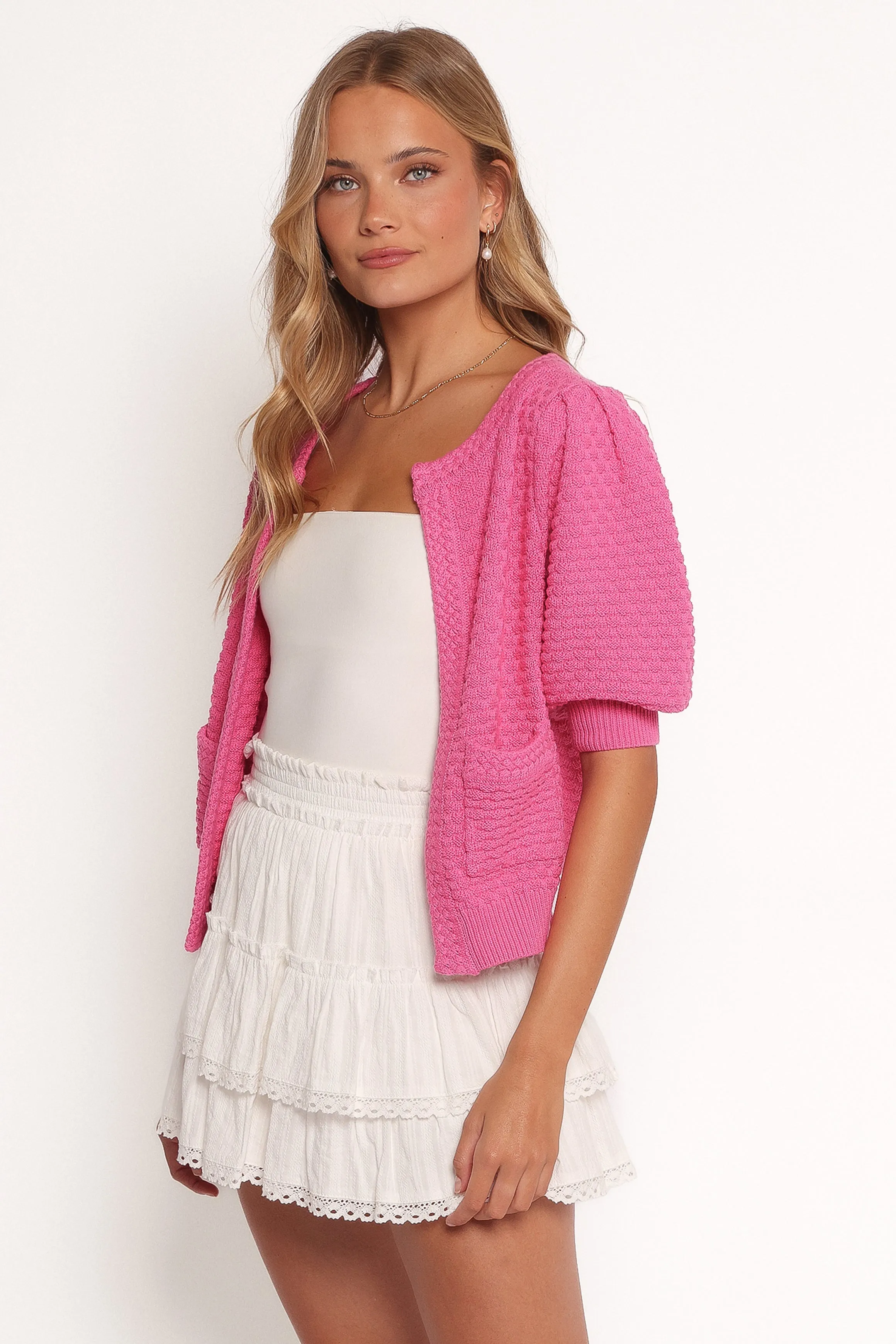 Greer Quarter Sleeve Cardigan - Hot Pink Quick Layer