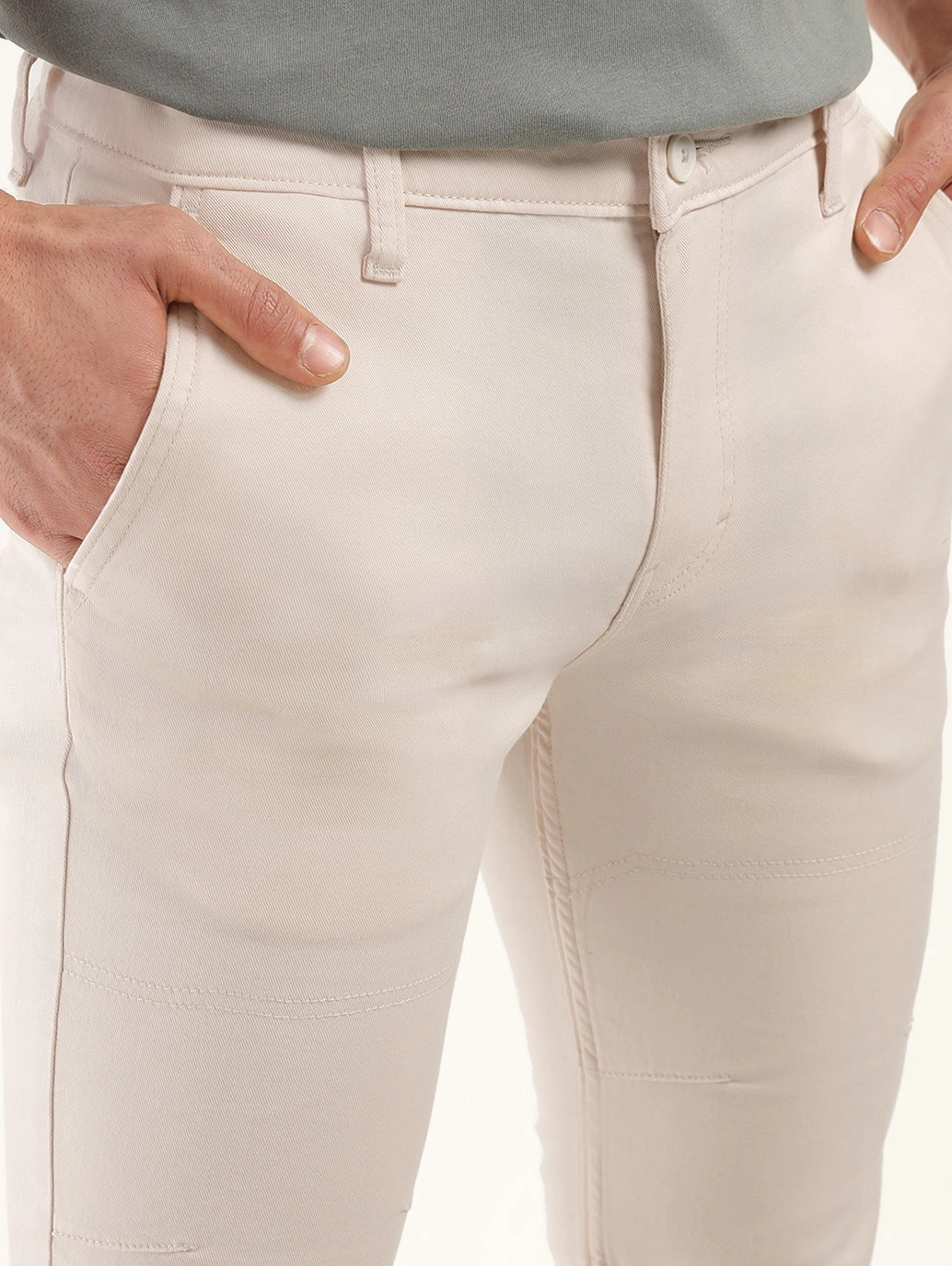 Men's Cream Slim Fit Chinos Multi-Purpose Wear