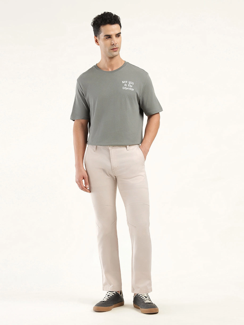 Men's Cream Slim Fit Chinos Ultra Soft Inner Layer Polyester fabric